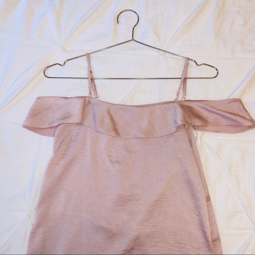 Light Pink Silk Off the Shoulder Top